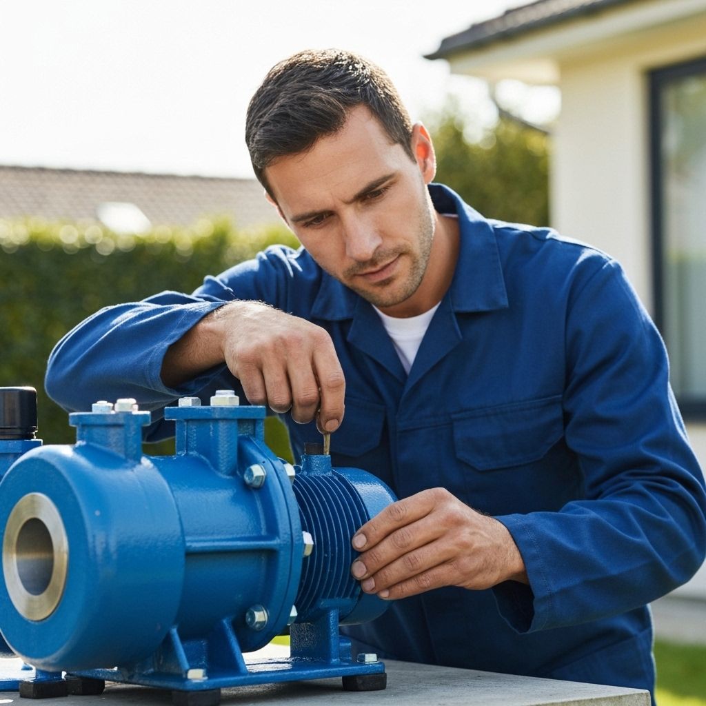 Teknisi memperbaiki pompa air